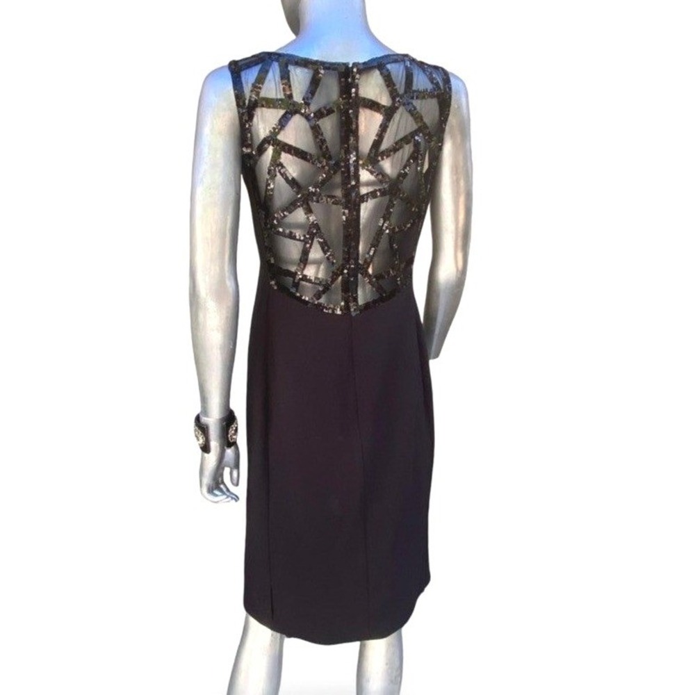Angel Sanchez Beaded Illusion Back Black Dress Size 6 Designer Evening Cocktail